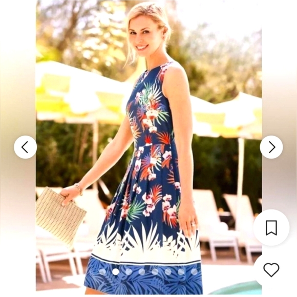 Talbots Dresses & Skirts - Talbots Tropical Print Sleeveless Lined A Line Dress Blue Orange Pleated Size 8